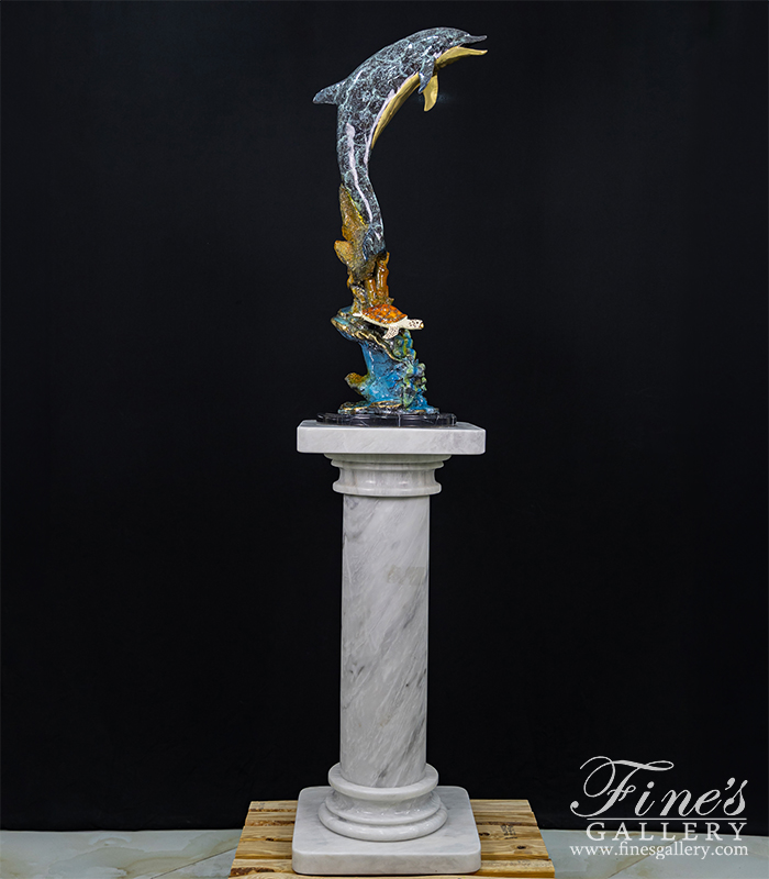 Bronze Statues  - Dolphin Statue With Turtle And Reef In Bronze - BS-1694